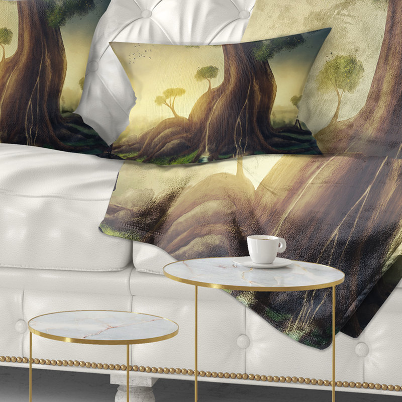 Coussin lombaire abstrait arbre géant avec femme