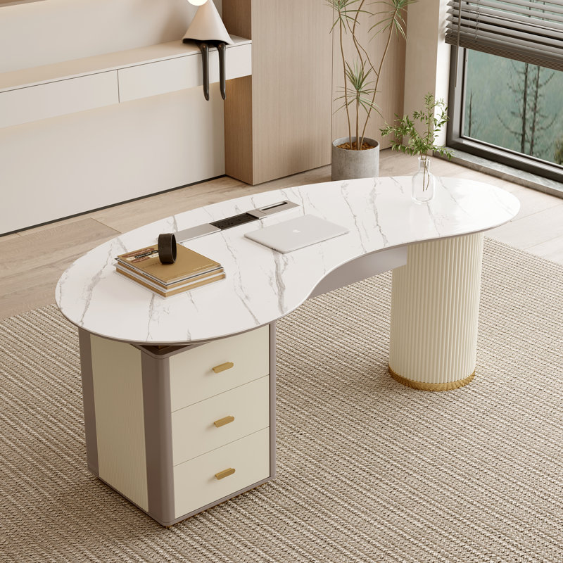 Bureau de direction moderne ovale en marbre avec plusieurs tiroirs Jesualdo | Mobilier de bureau de qualité supérieure