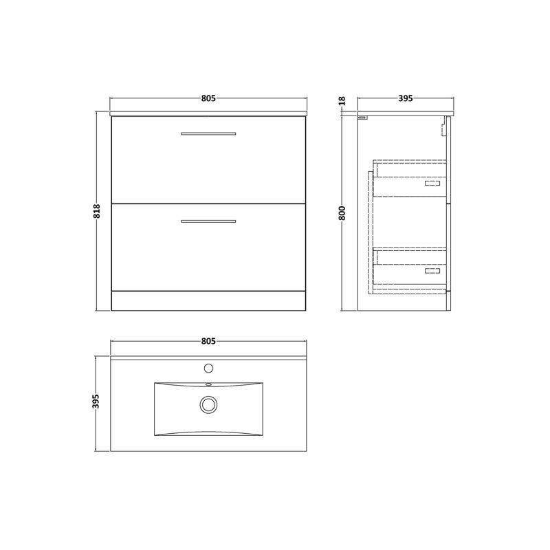 Arno 800mm Single Bathroom Vanity with Integrated Vitreous China Basin, Satin Gray