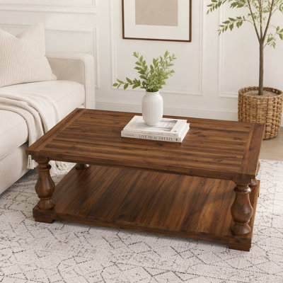 Farmhouse Coffee Table with 2-Tier Storage and Turned Legs