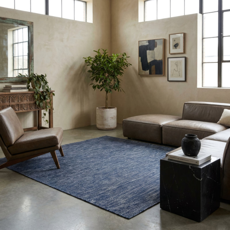Chelsea Flatweave Wood Area Rug, Navy, Rectangle 6' x 9'