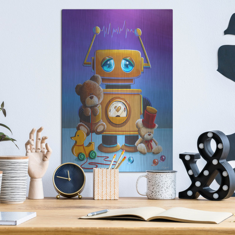 Art mural en métal Zoomie, «The Toy Robot» par Cindy Thornton, H 16 po x l 12 po