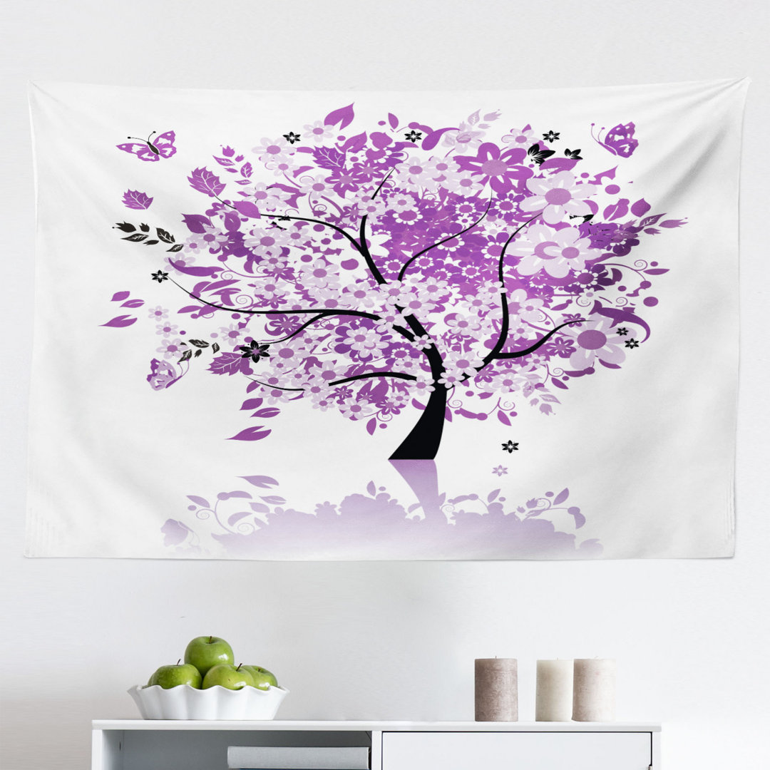 Wandbehang Spring Tree of Life Woods Blühende Blume und Schmetterling Flying Romance