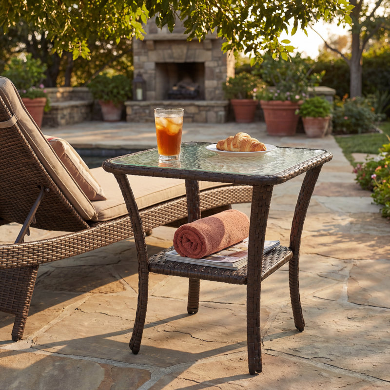 Hand-woven Pe Rattan Double-layer Side Table