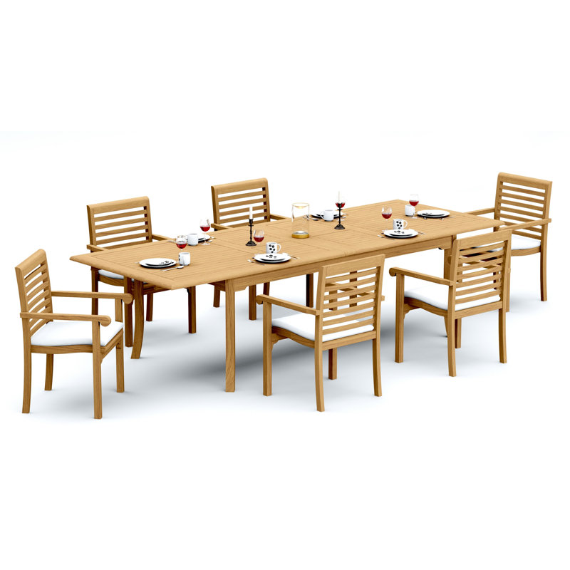 11 Pcs Grade-A Teak Wood Dining Set: 118" Double Extension Rectangle Table And 10 Alvarez Stacking Arm Chairs #11HR2410, 6
