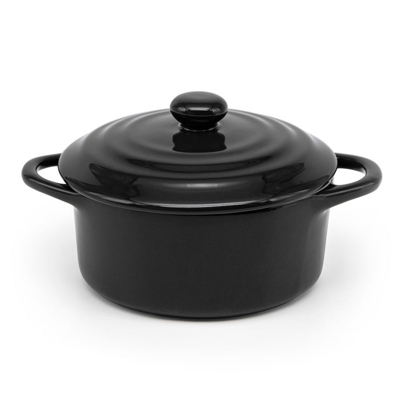 12 oz. Kook Mini cocottes en céramique avec couvercle, Noir