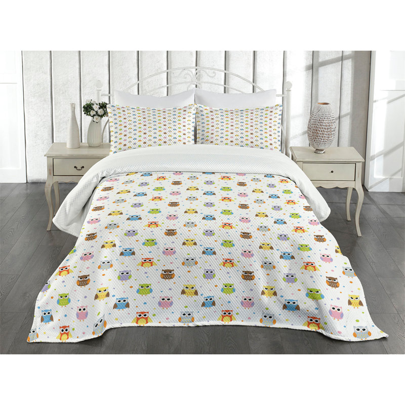 Ambensonne Owls Bedspread Angry Multicolor Multicolor, King Coverlet/Bedspread + 2 Pillow Shams