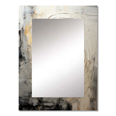 Grey Beige Meditative Movement I - Abstract Spirals Unique Mirror, Gray Large Wall Mirror, Printed Metal Art