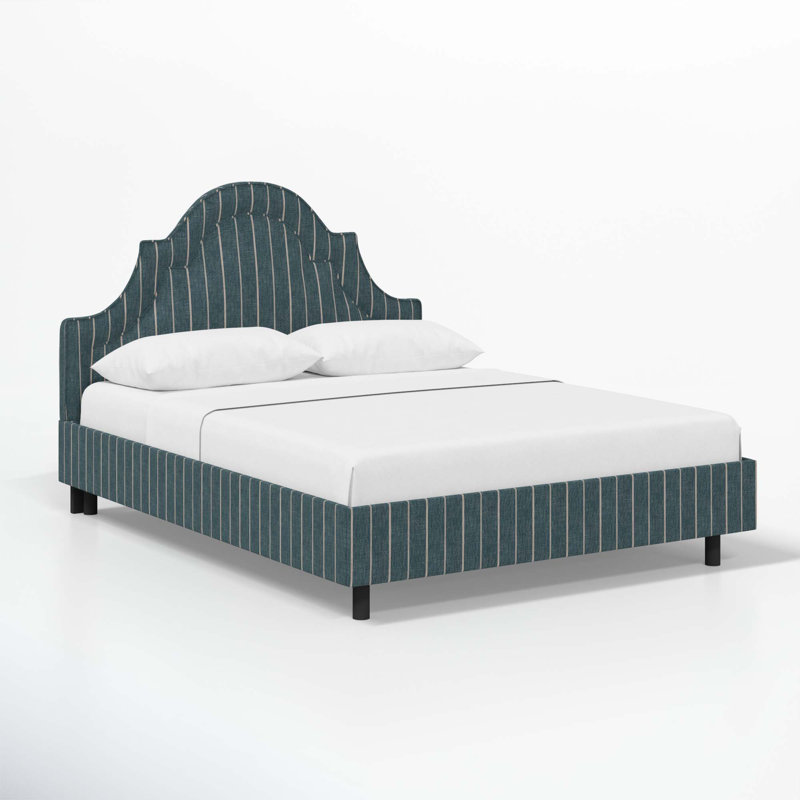 Knipe Upholstered Scalloped Bed, Twin, Fritz Indigo Stripe