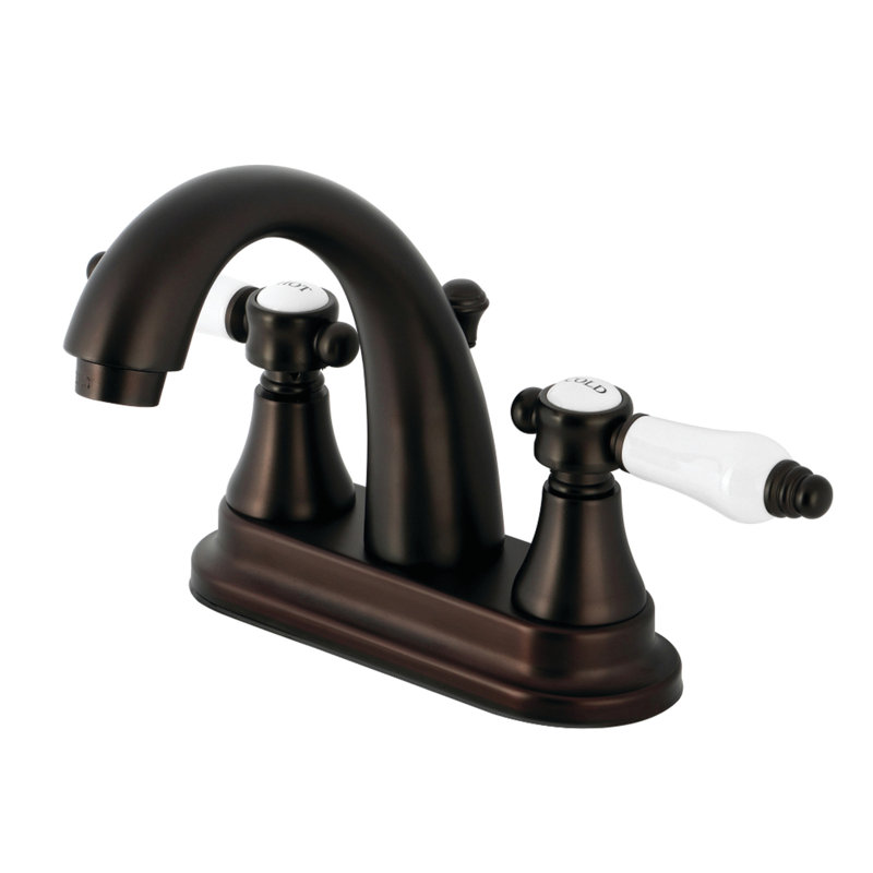Kingston Brass Bel-Air Two-Handle 3-Hole Deck Mount 4" Centerset Bathroom Faucet with Brass Pop-Up, Oil Rubbed Bronze/White