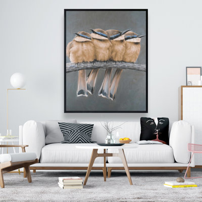 Quatre oiseaux sur une branche, reproduction sur toile