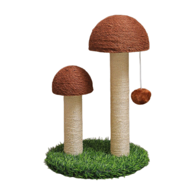 Grattoir en forme de champignon avec jouet suspendu en sisal, H 17,72 po x l 11,81 po x P 11,81 po, Brun