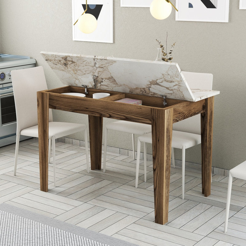 Table de cuisine, Noyer, Blanc antique