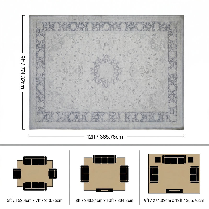 9X12 Machine Washable Area Rug,Soft & Slip-Resistant, Vintage Short-Pile With Reinforced Bound Edges, Large Rug For Living Room, Dining Room, Bedroom