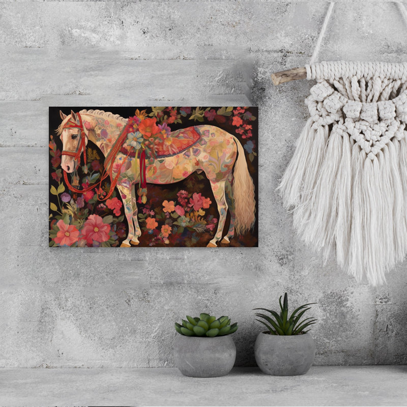 «Vibrant Floral Horse», cheval romantique coloré, nature, printemps, art mural