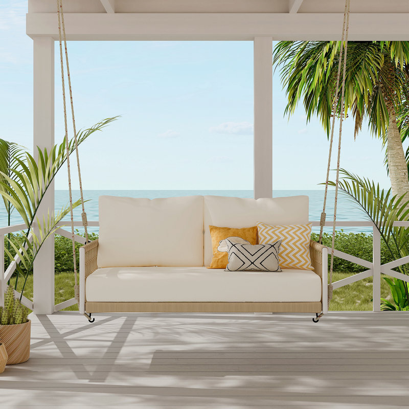 Canapé 1 pièce en corde tissée avec coussins pour 2 chaises de patio, cour et balcon (beige)