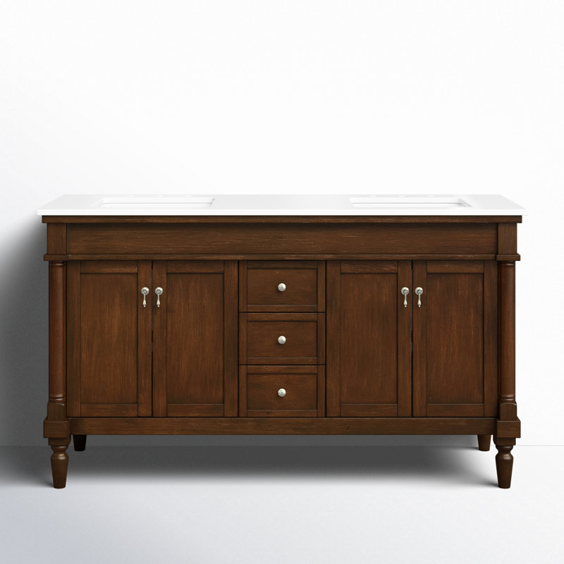 Ensemble de meuble-lavabo double 60 po Lexington, Noyer, Blanc Ivoire