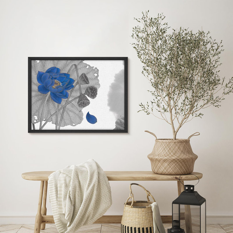«Blue Lotus Flower» avec des cosses de lotus en botanique détaillée, illustrations encadrées, affiche encadrée