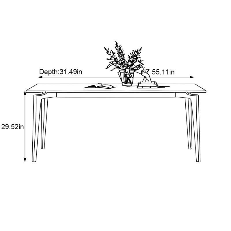 Stainless steel rectangular dining table, 29.52"H x 55.11"L x 31.49"W
