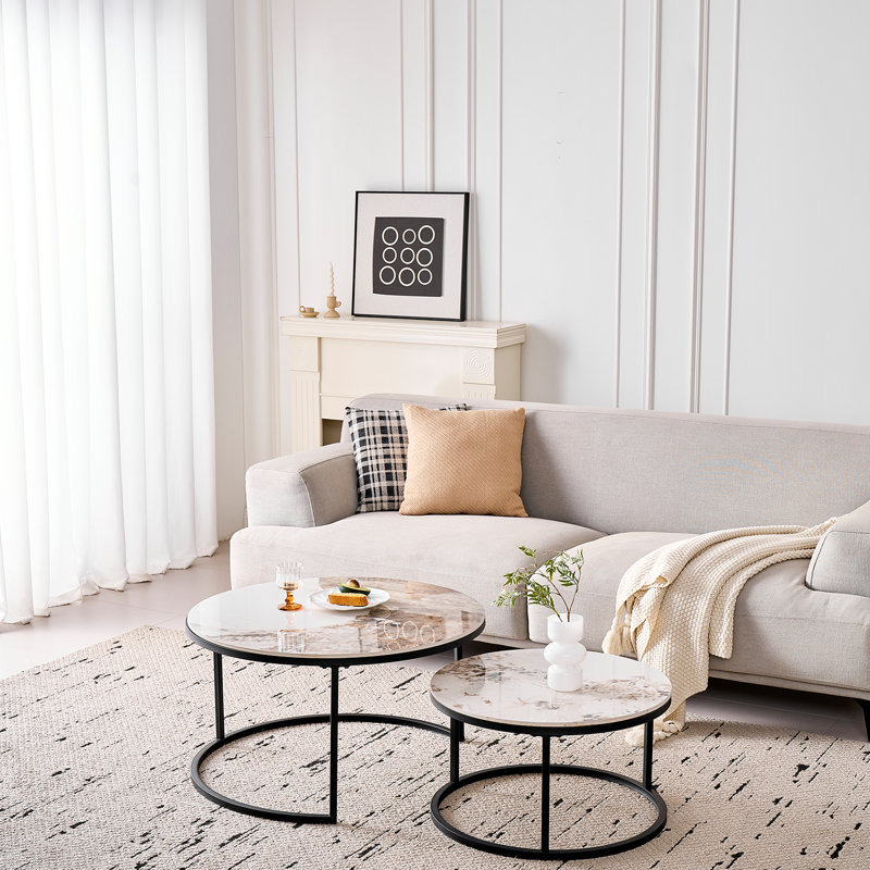 Coffee Table, Black, 45cm H x 80cm L x 80cm W, White/Brown