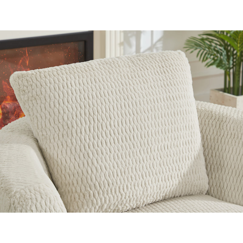 Fauteuil demi-tonneau pivotant en fausse fourrure, Crème, crème