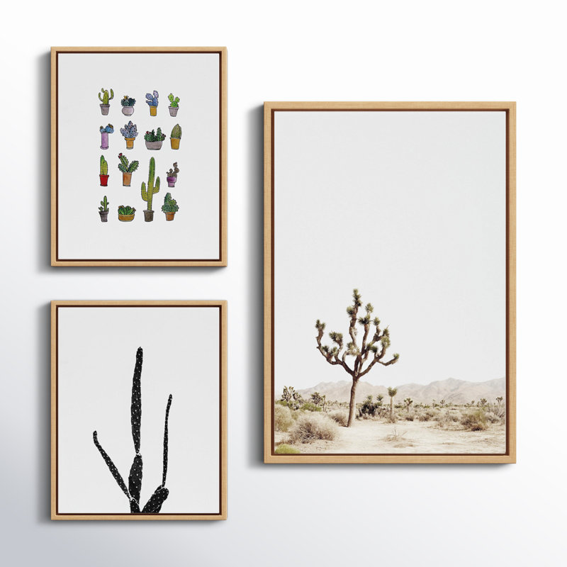 «Lone Joshua Tree, Group of Cacti and Film Grain Cactus 1» par Amy Peterson, ensemble d'art mural sur toile encadrée