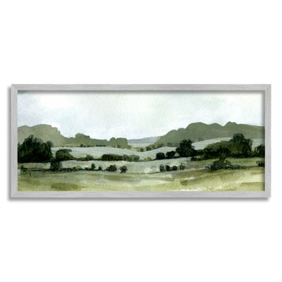 Distant Rolling Hills, paysage de prairies champêtres par Emma Caroline - peinture sur toile à cadre flottant