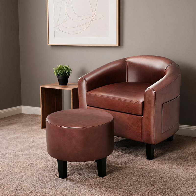 Fauteuil d'appoint avec repose-pieds en similicuir, Brun