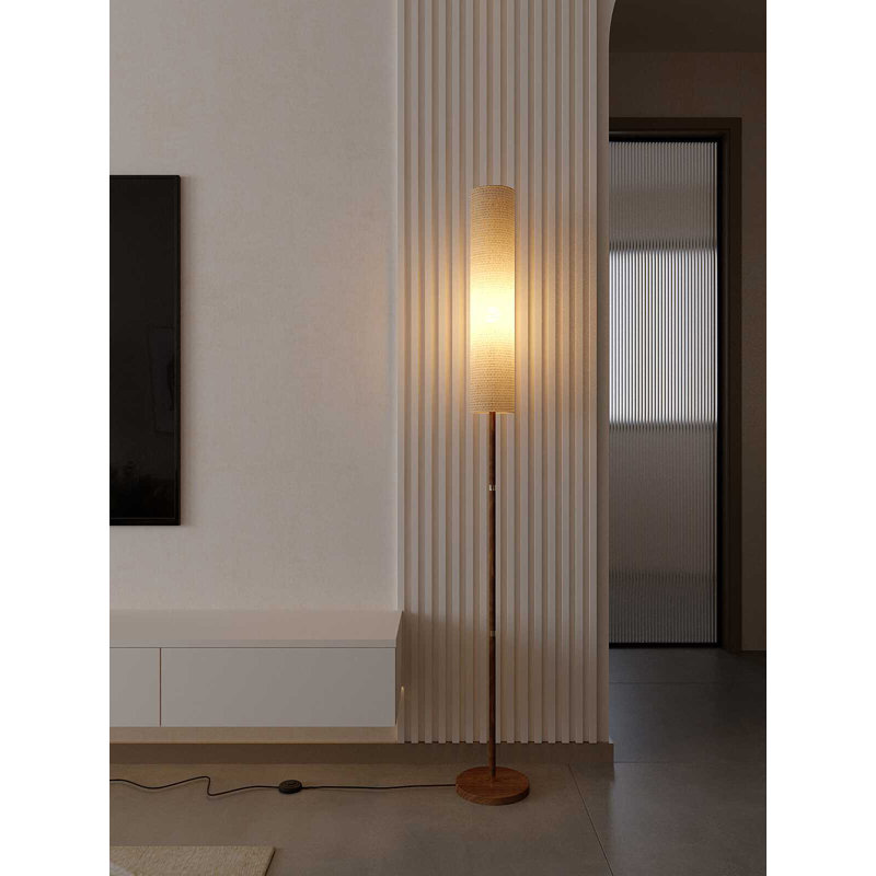 Lampe sur pied en noyer et lin de style Mid-Century