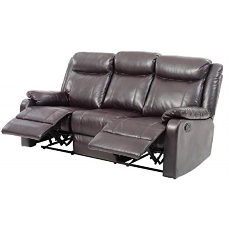 Boston 76'' Faux Leather Reclining Sofa, Dark Brown Faux Leather