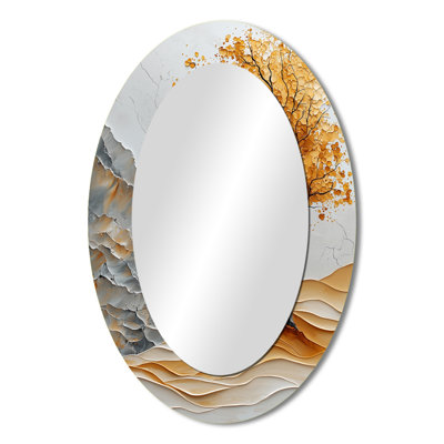 Wjhite And Gold Minimalist Basswood II - Large Oval Wall Mirror On Metal