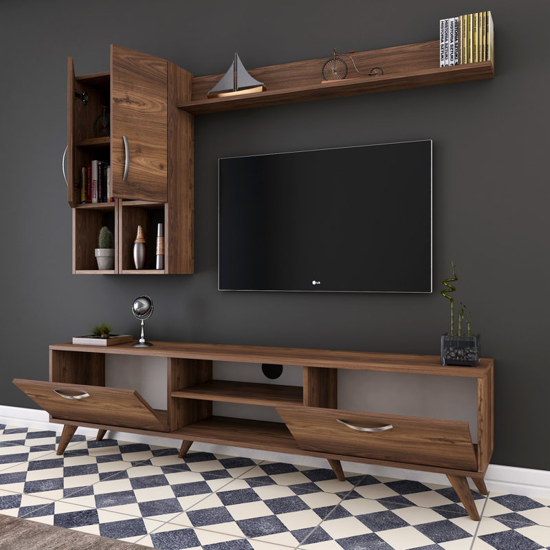 Husnu Entertainment Center for TVs up to 55", Walnut, 1 TV Stands, 1 Middle Shelf and 1 Wall Cabinet