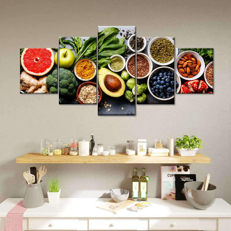 Ensemble de 5 aliments sains sur toile, H 42 po x l 92 po x P 1,25 po