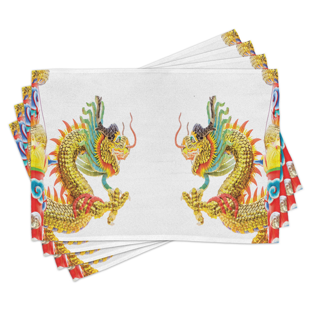 Platzdeckchen 4er Set, Drache Orientalische Kultur, Multicolor