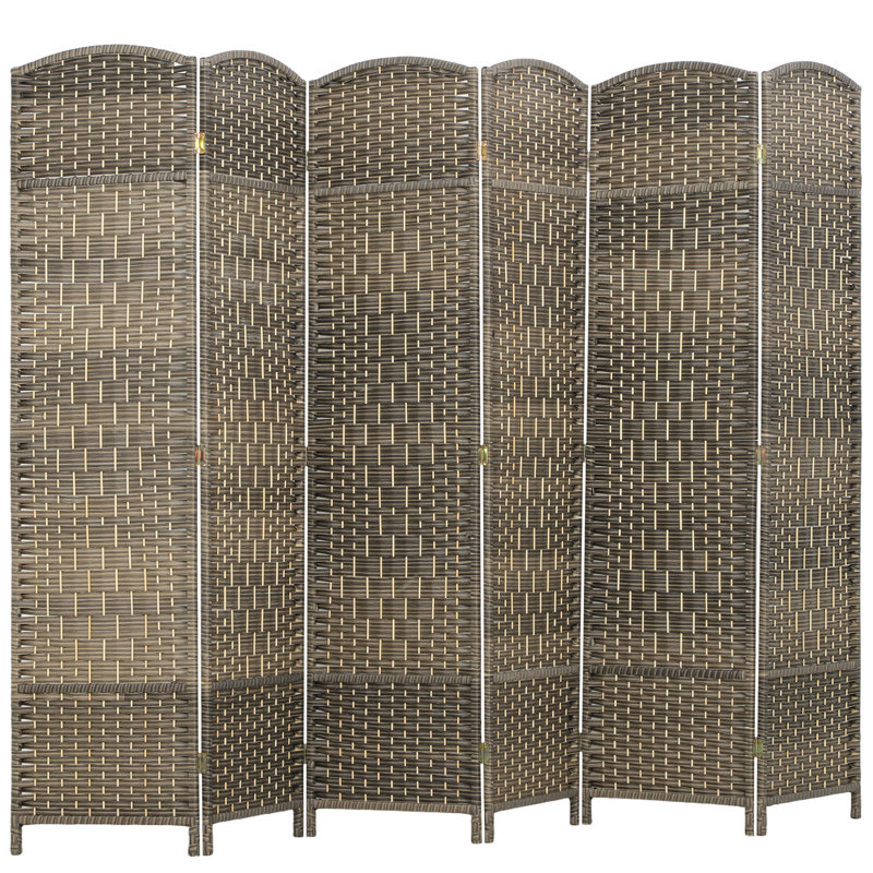 Paravent 6 panneaux, écran d'intimité pliant de 6 pi de hauteur, cloison murale autoportante tissée à la main pour bureau à domicile, chambre à coucher, chêne rustique foncé, bois