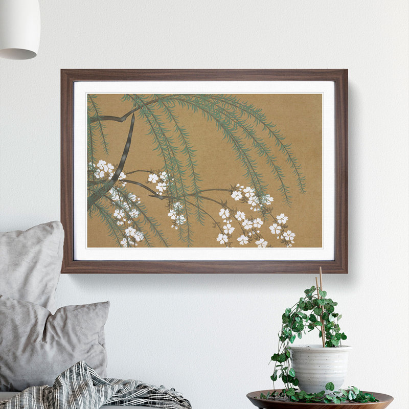 Blossoms by Kamisaka Sekka - Picture Frame Painting, 27cm H x 36cm W x 2cm D, Walnut Framed