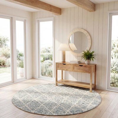 Russo Ivory Blue Hand-Woven Geometric Rug