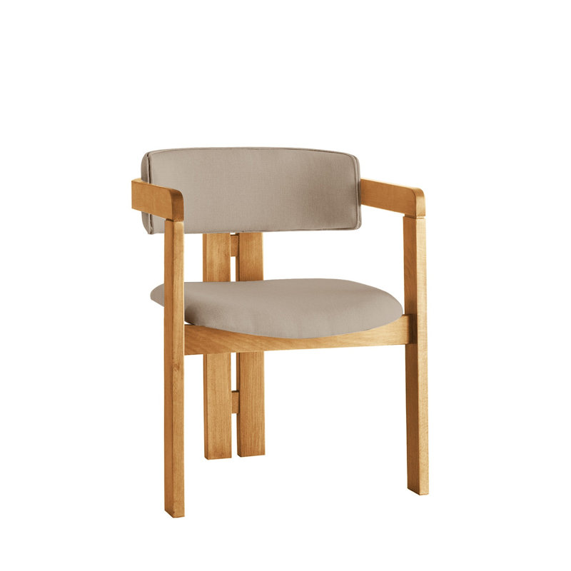 Chaise moderne scandinave, couleur chêne et vison, 22,8 po x 29,9 po x 19,3 po | Structure 100% bois, tissu en lin et siège en contreplaqué | Capacité de charge: 408 lb | Élégant et confortable pour le salon ou le bureau