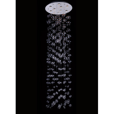 9-Light Chrome Flush Mount With Clear Glass Bubble