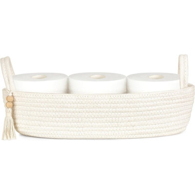 Panier de rangement pour papier hygiénique, décoration de salle de bain Boho, petit organisateur tissé pour papier hygiénique, articles essentiels pour la salle de bain et rangement à la maison
