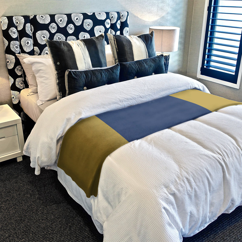 Quilted Throw Blanket, 62.5" W x 82.5" L, Gold/Navy Blue