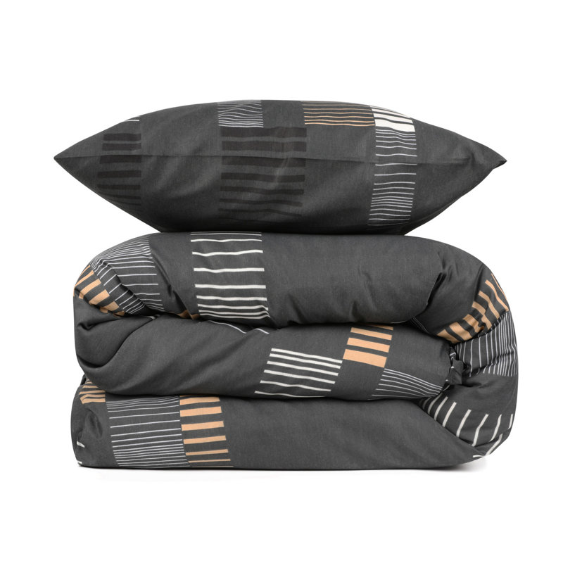 Ensemble de housse de couette simple Elegant, anthracite et or / blanc, 53,1 po x 78,7 po | 65% coton / 35% polyester, 120 fils | Lavable à la machine, housse de couette et enveloppe à fermeture à boutons | Parfait pour un décor de chambre à coucher 