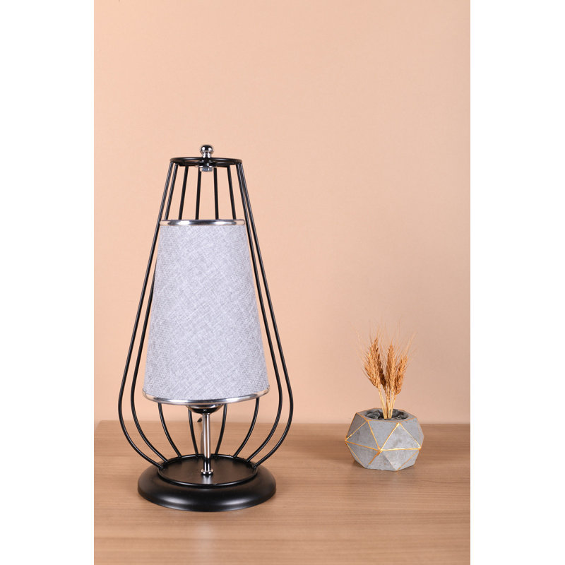 Lampe de table en métal Adrain, Noir / argent, gris