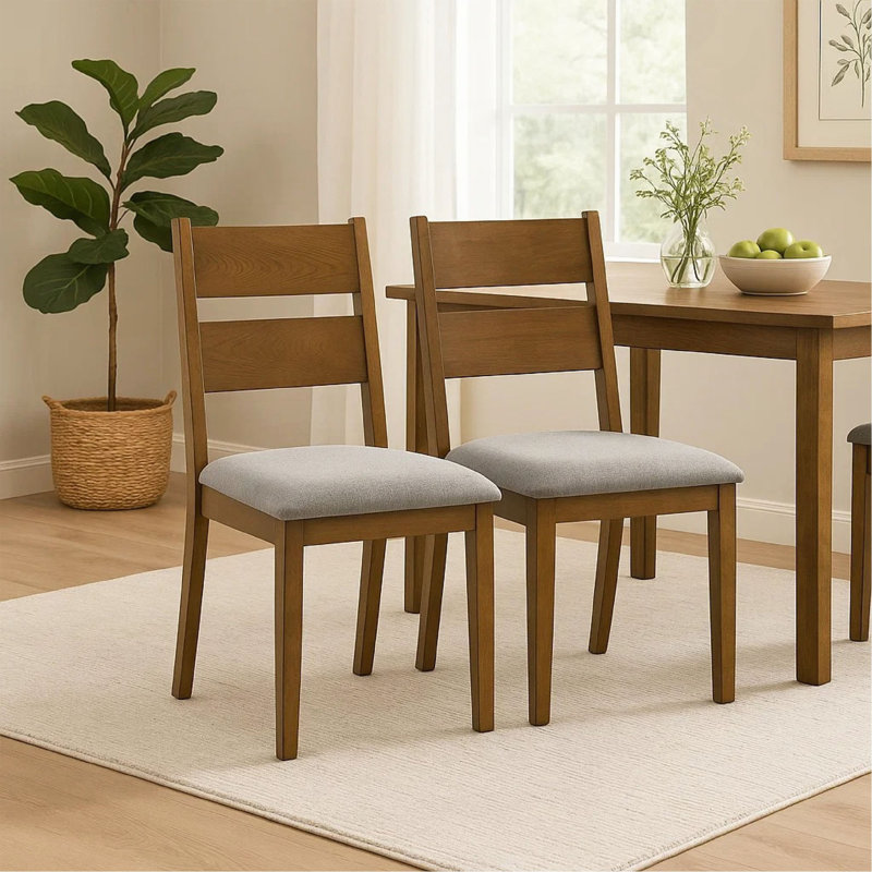 Ensemble de 2 chaises de salle à manger Lyoi, siège en tissu rembourré gris, pieds en bois brun