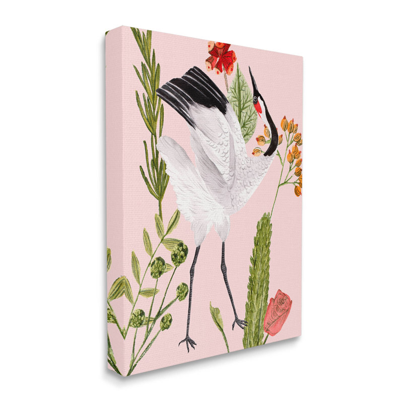 "Tropical Crane Bird Botanicals", art mural par Melissa Wang, H 20 po x l 16 po x P 1,5 po