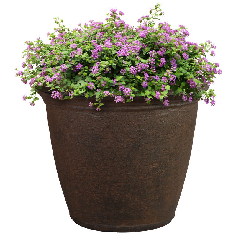 Anjelica Polyresin Large Round Outdoor Planter - 20" - Sable, 16" H x 20" W x 20" D, Sable