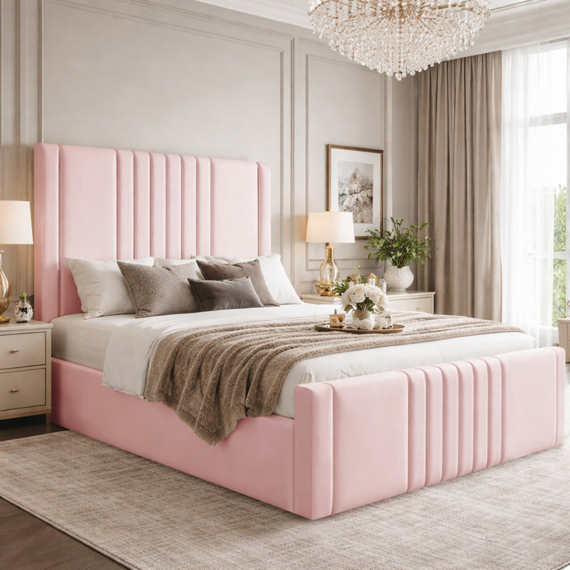 Haisley Upholstered Storage Bed Frame, Small Double (4'), Pink