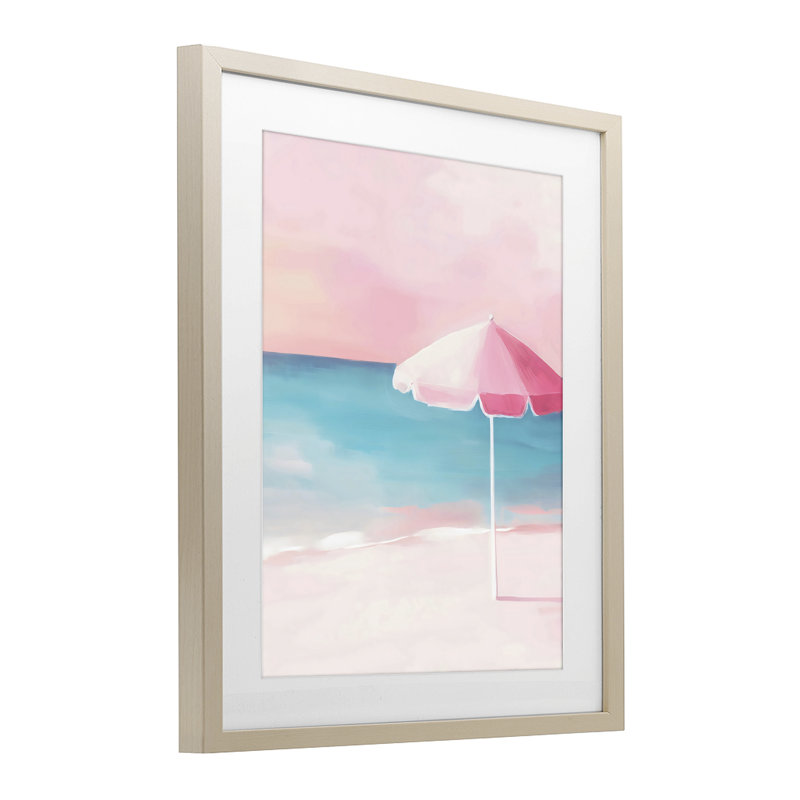 «Serene Pink Beach», reproduction sous verre encadrée, design par The Prints Vibe, 16 x 13, Harvest Pine Under Glass Framed