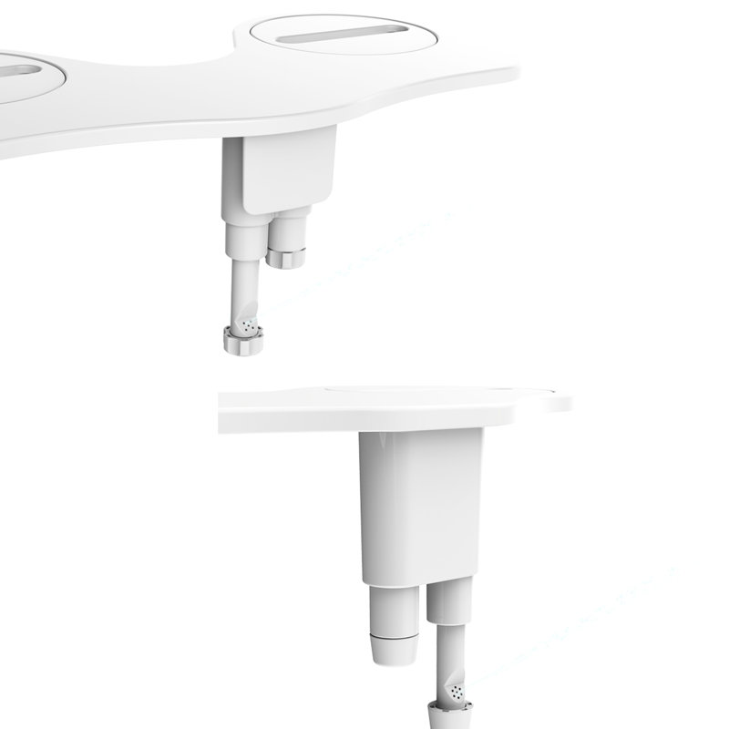 White Toilet Bidet Featuring Dual Nozzle Spray For Front Feminine And Rear Wash, Two Large Knob Handles Water Flow Management, Guard Keeps It Sanitary, Convenient To Assemble Function Install