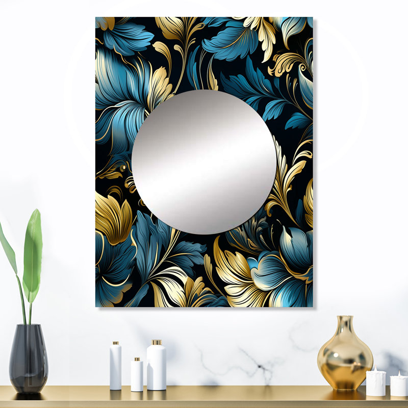 Sérénade damassé dorée et bleue Khandaker, 32 po x 24 po